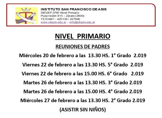 Aviso Reunión de Padres - Nivel Primario